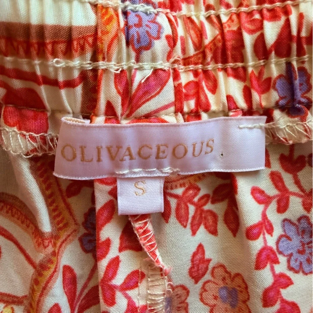 Olivaceous boho print orange wide leg pull up elastic waist cotton pants, sz S